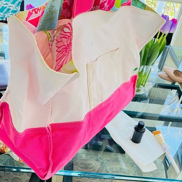 Lilly Pulitzer White Label Large Canvas Tote💕 White Pink - Picture 4 of 8